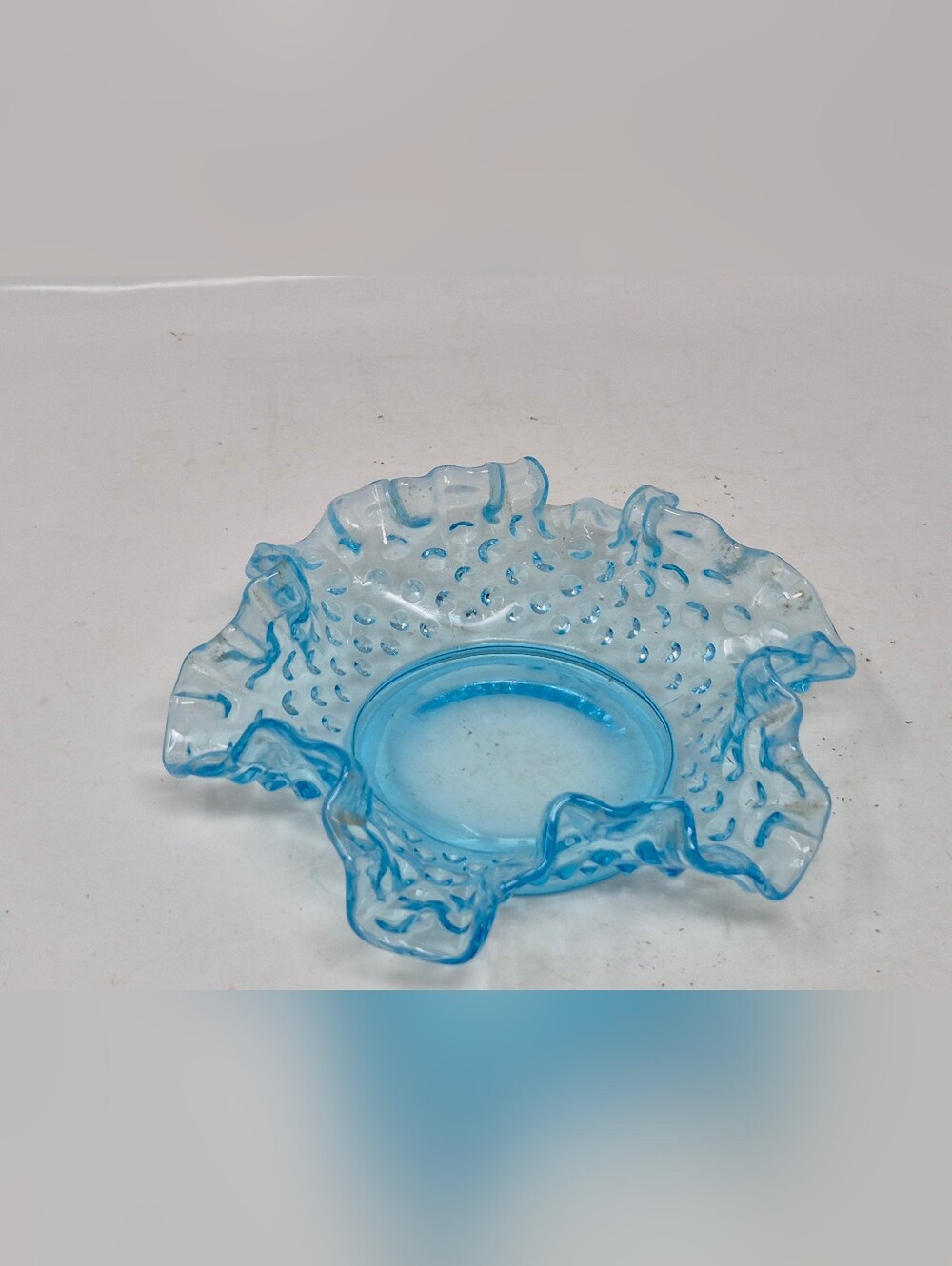 Fenton Blue Hobnail Ruffled Edge Dish - Picture 4 of 5